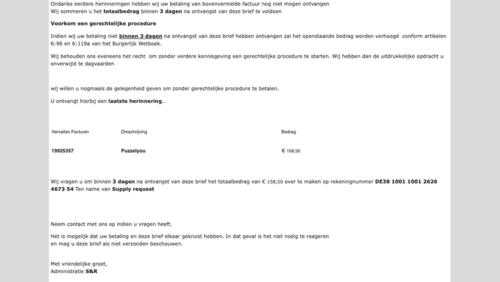De mail in kwestie