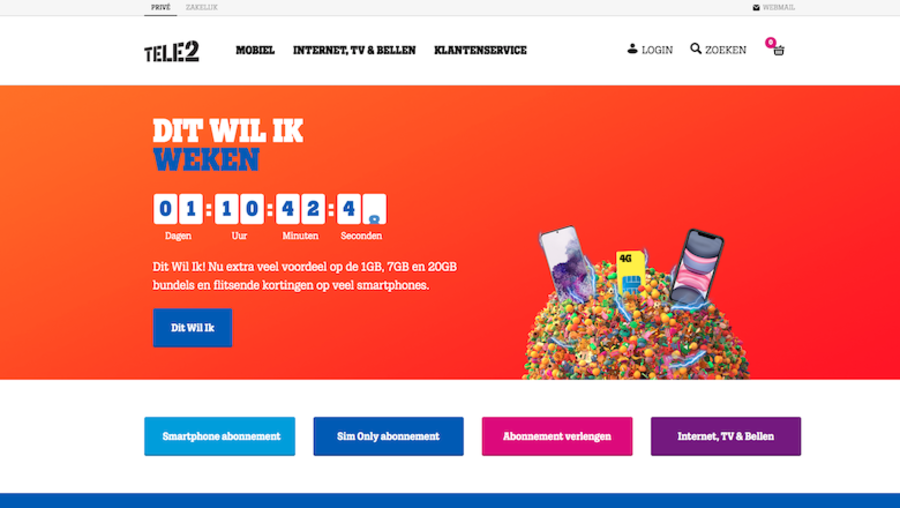 De echte homepage van Tele2