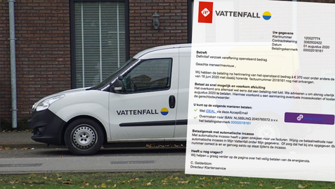 Overtuigende spookfactuur van 'Vattenfall' met betalingskenmerk 00002018161 in omloop
