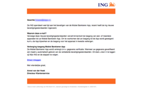Mail van 'ING' over nieuwe beveiligingsstandaarden kan weg
