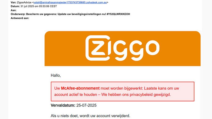 Phishingmail namens Ziggo 1/2