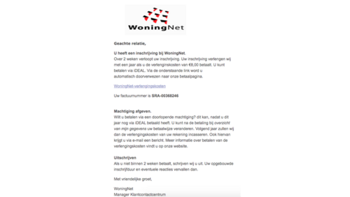 De valse mail van 'WoningNet'
