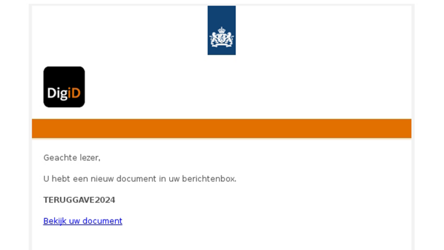 Valse mail DigiD | Bron: Fraudehelpdesk