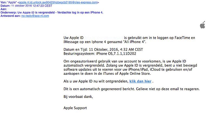 mail apple id geblokkeerd