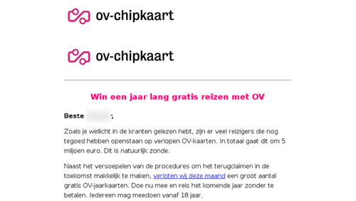 Valse mail OV-Chipkaart | Bron: Fraudehelpdesk