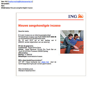 Valse e-mail 'ING' verstuurd over automatische incasso