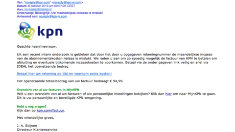 Valse mail van 'KPN' massaal verspreid