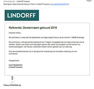 Malware in e-mail 'Lindorff Incasso'
