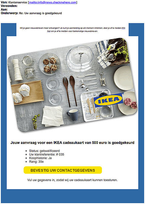 Winactie 'Ikea' blijkt vals