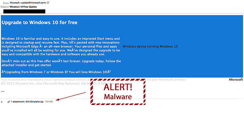 Valse mail 'Windows 10 free update' bevat virus