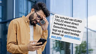 Valse sms namens incassobureau GGN over onbetaalde schuld van 733,22 euro