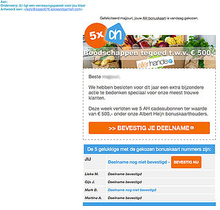 Misleidende e-mail: verrassingspakket 'Albert Heijn'