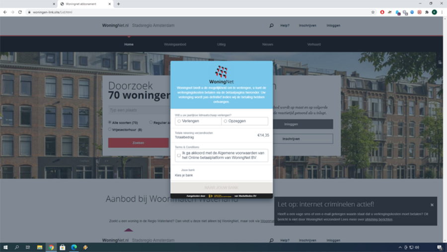 De nepsite in de huisstijl van WoningNet