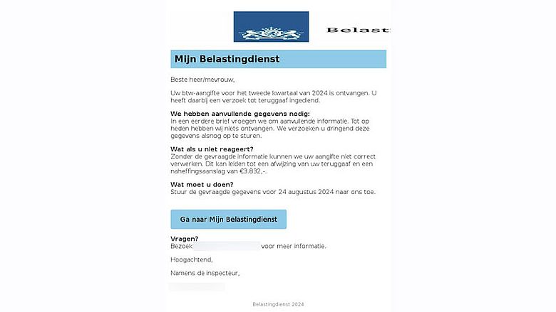 Phishingmail Belastingdienst | Bron: Fraudehelpdesk