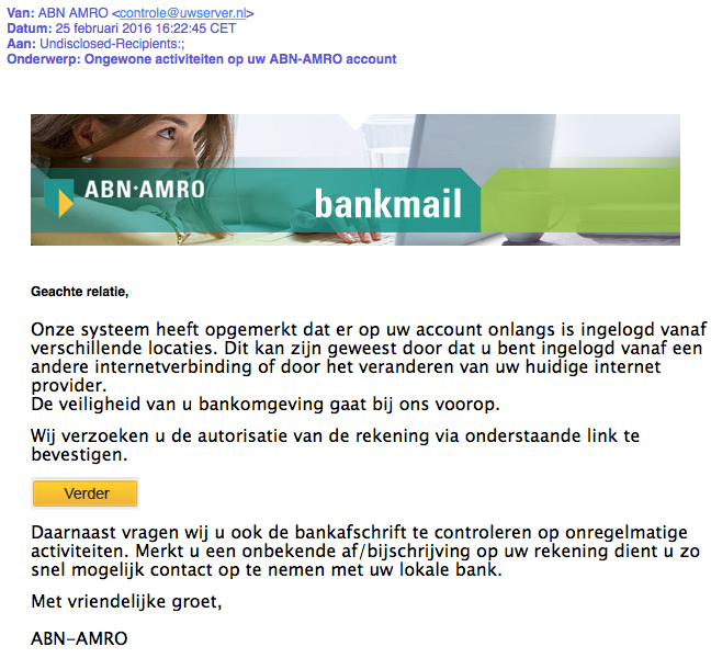 Valse e-mail namens 'ABN-AMRO'