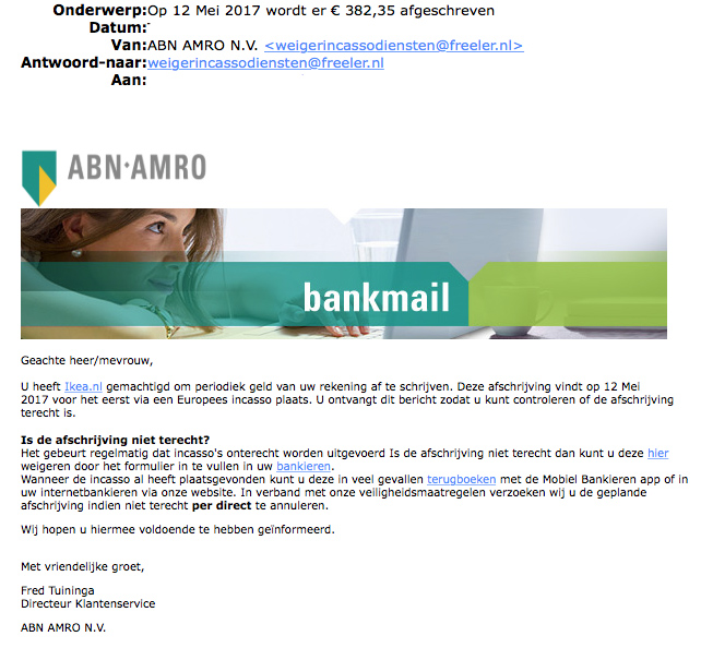 E-mail 'ABN AMRO' over afschrijving IKEA is vals