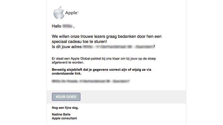 Let op! 'Apple' e-mail is vals 