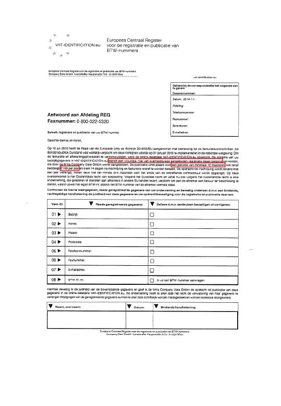 Fraudehelpdesk waarschuwt voor fax Company Data GmbH