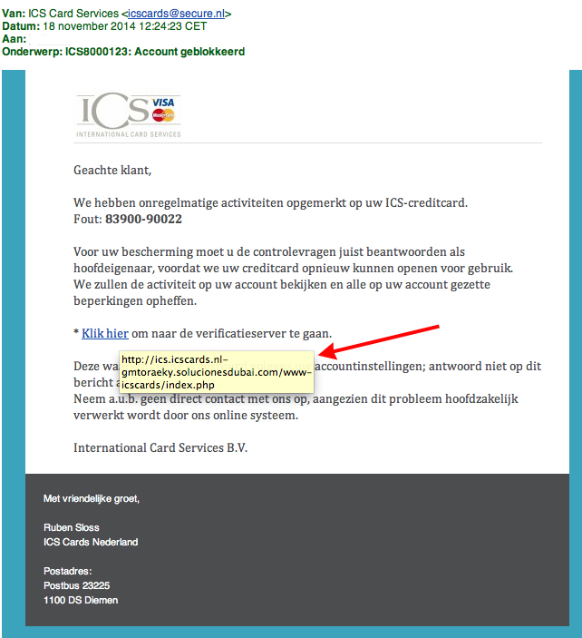 Valse e-mail ICS: 'Account geblokkeerd'