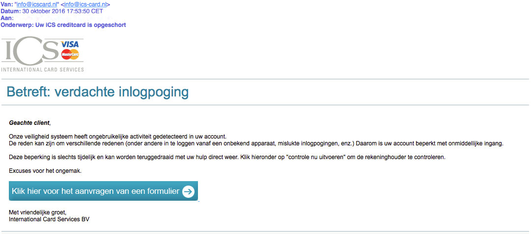 E-mail Over Verdachte Inlogpoging 'ICS' Is Phishing - Opgelicht ...