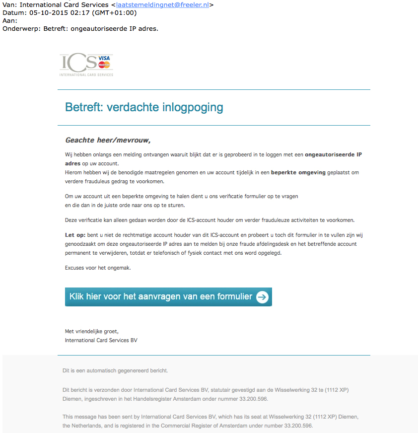 Phishingmail ICS: 'ongeautoriseerde IP Adres' - Opgelicht?! - AVROTROS ...