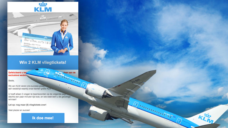E-mail 'KLM' over gratis vliegtickets blijkt misleiding