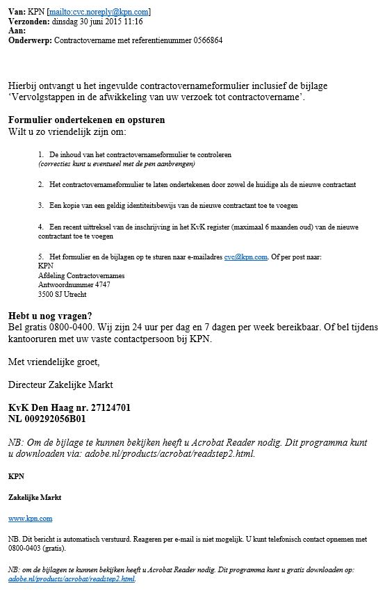 Valse mail van KPN over 'contractovername' in omloop