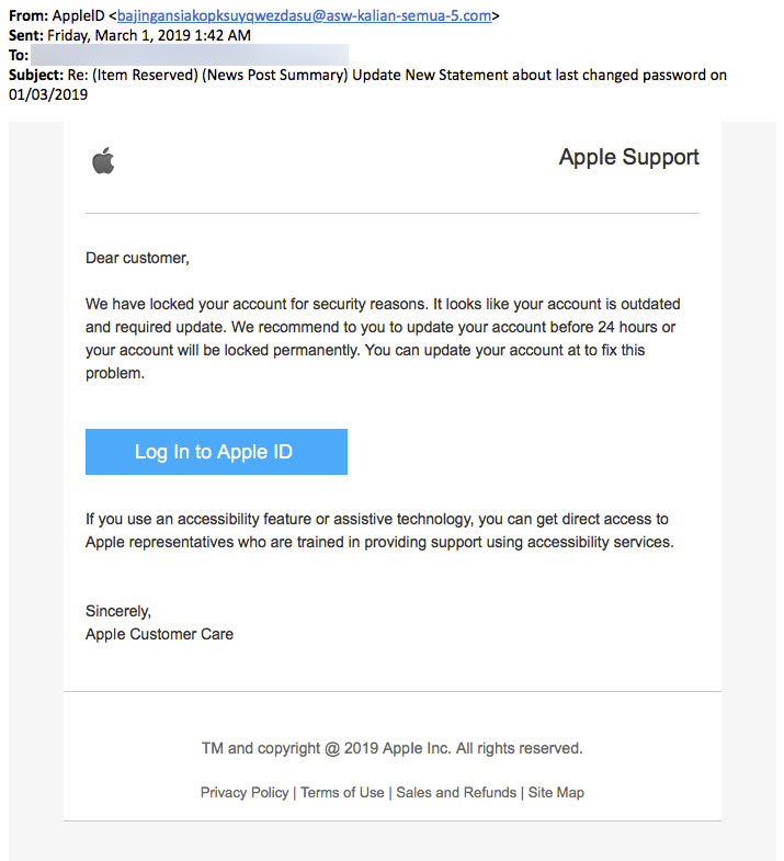 Pas op voor phishingmail van 'Apple'