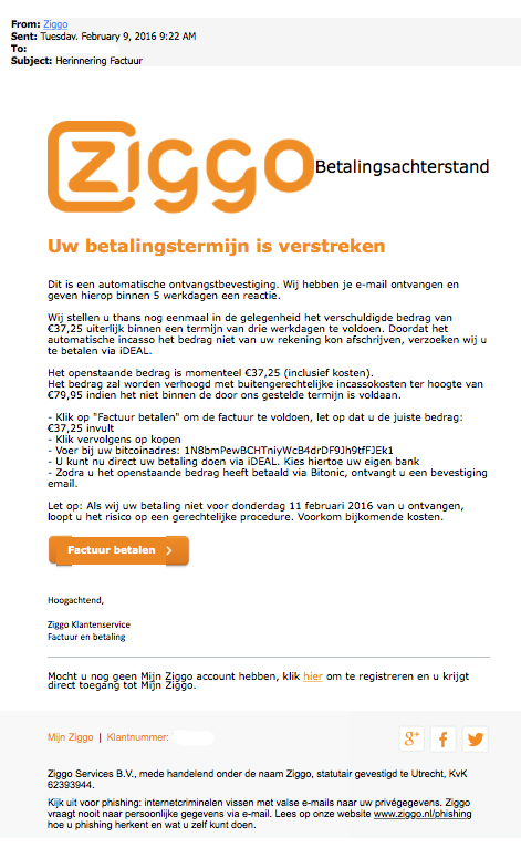 Nepmail namens 'Ziggo' in omloop