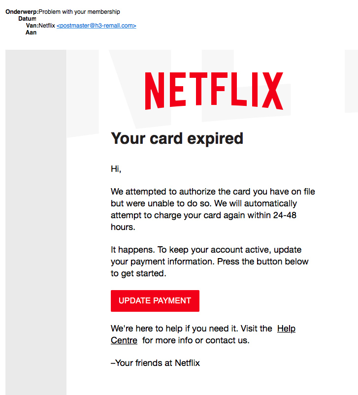 Pas op voor nepmail 'Netflix' over betaalgegevens