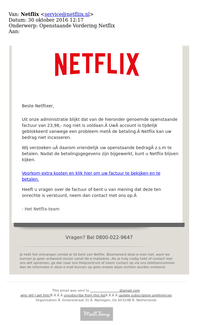Let op: factuur 'Netflix' is vals