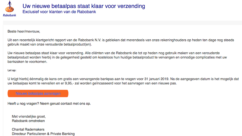 Let op! Het regent Rabobank phishingmails