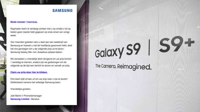 Pas op voor valse winactie van 'Samsung' over nieuwe telefoon