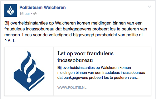 Politie Walcheren waarschuwt voor frauduleus incassobureau