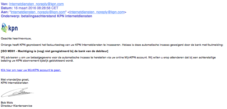 Twee valse e-mails uit naam van KPN