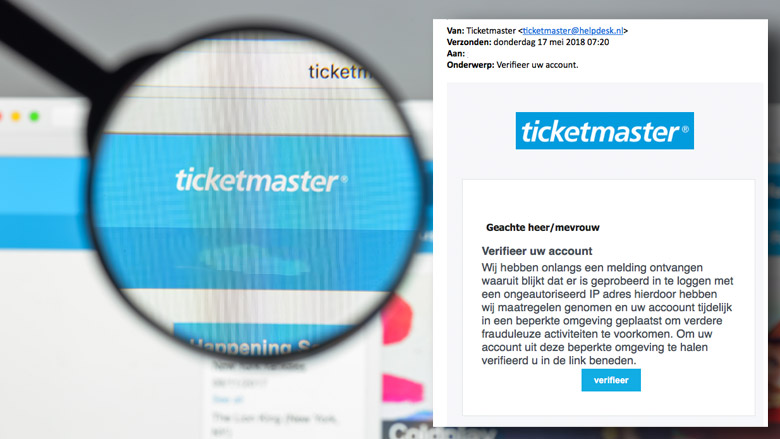 Pas op! Phishingmail 'Ticketmaster' in omloop