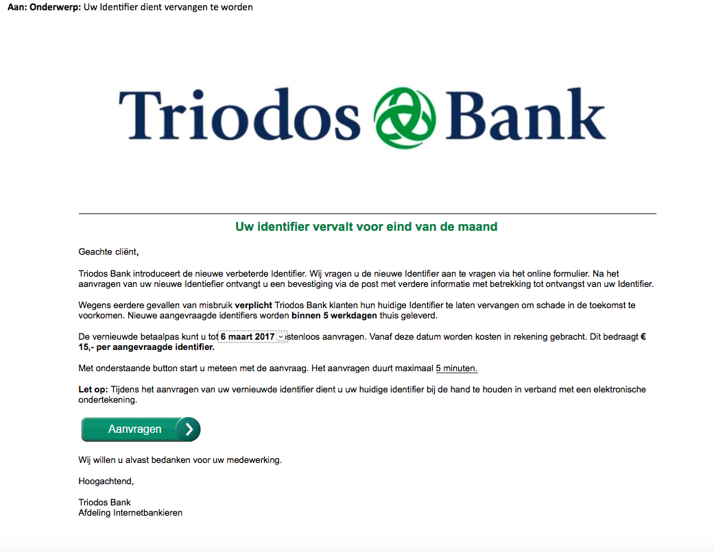 Pas Op Voor Phishingmail Uit Naam Van Triodos Bank - Opgelicht ...