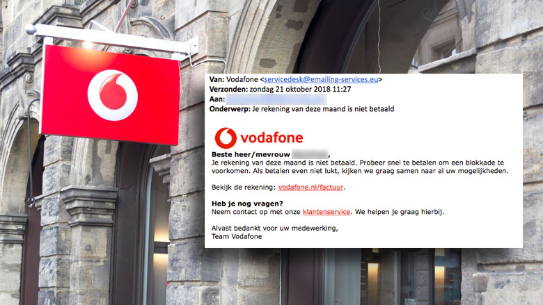 Valse mail 'Vodafone' over niet betaalde rekening is phishing