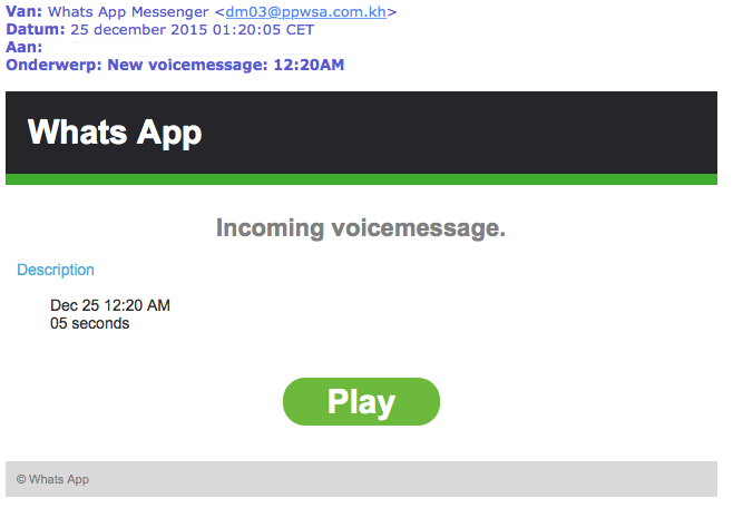 E-mail 'WhatsApp voicemessage' is nep