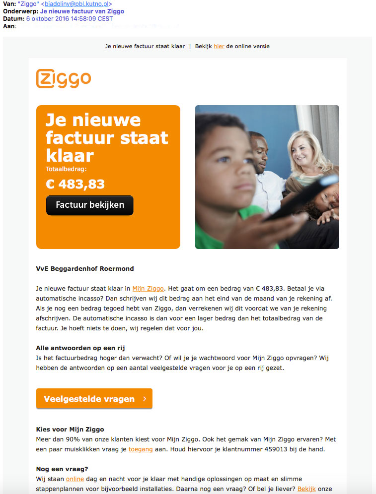 Malware in 'factuur Ziggo'