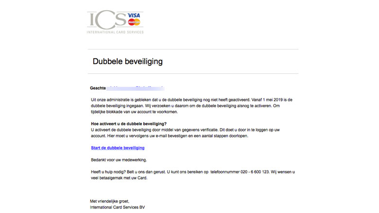 'Dubbele beveiliging' e-mail 'ICS' is nep