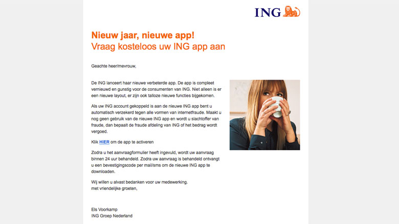 Trap niet in e-mail over 'ING-app'
