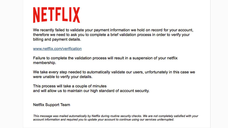 Pas op! 'Netflix'-mail over mislukte betaling is nep