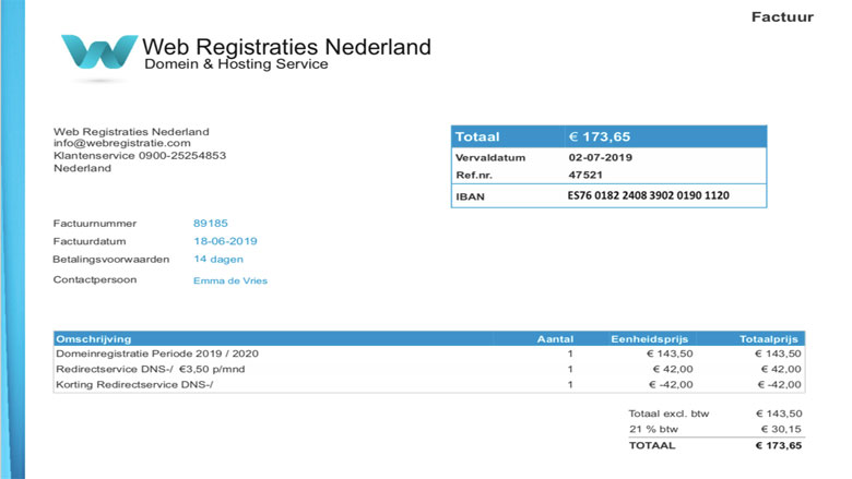 'Web Registraties Nederland' spookfacturen nog steeds in omloop