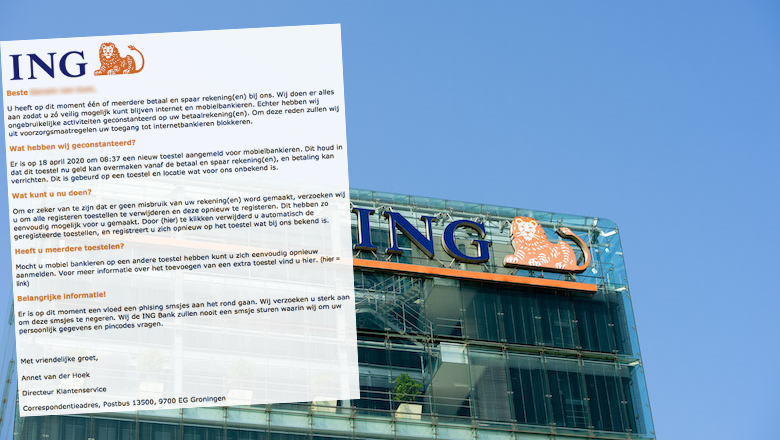 Valse mail van 'ING' waarschuwt voor verdachte koppeling nieuw toestel