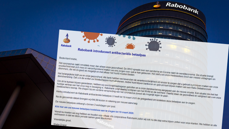 Valse mail 'Rabobank introduceert antibacteriële betaalpas' over coronavirus