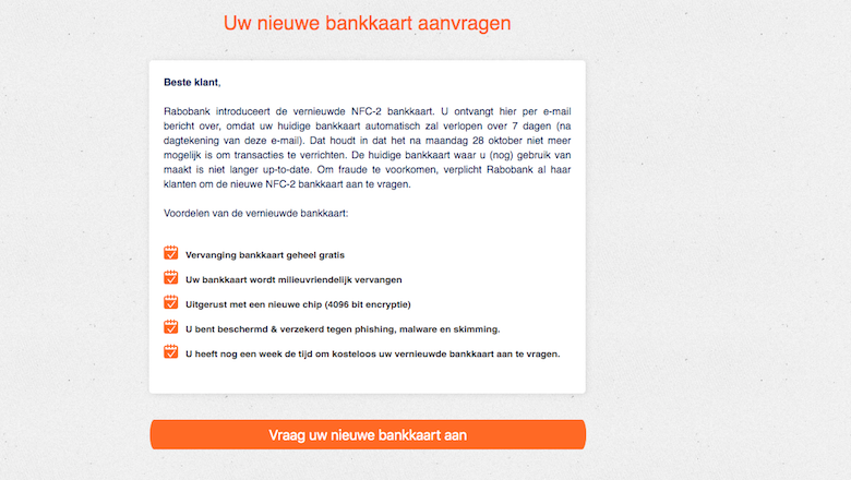 Mail over 'Rabobank' NFC2-bankkaart kan de prullenbak in