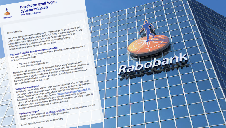 Valse e-mail 'Rabobank' met als onderwerp 'Het coronavirus en uw bankzaken'