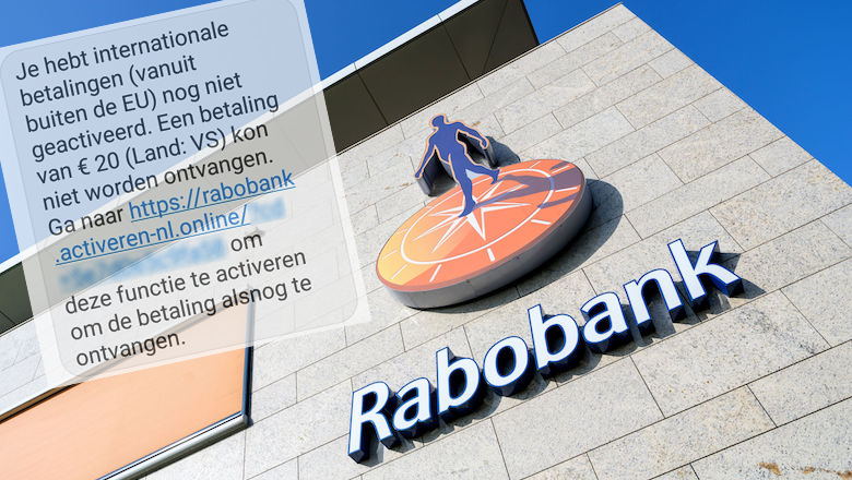 Sms-berichten van 'Rabobank' over het activeren van buitenlandse betalingen