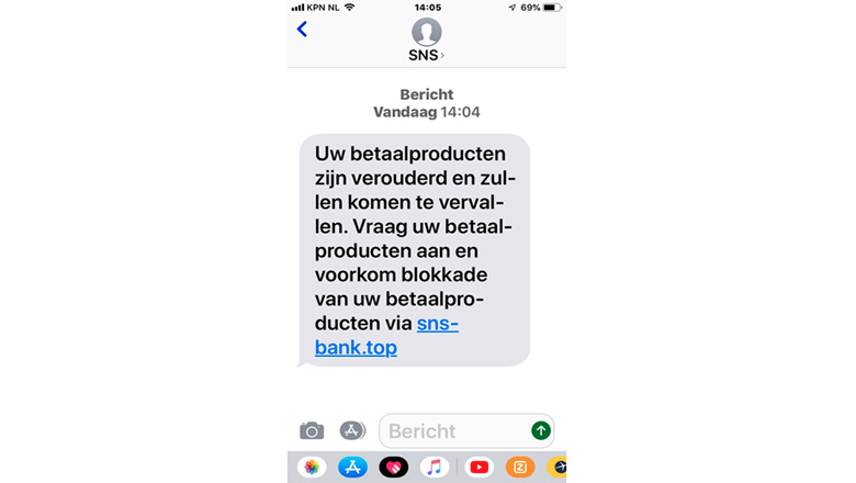 Verwijder sms-bericht van 'SNS' over verouderd betaalproduct